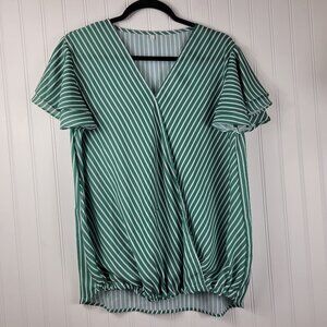 Unbranded Chiffon Green/White Striped Blouse Women's Size Large